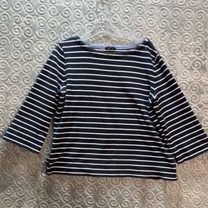 Nautica Womens Striped 3/4‎ Sleeve Boat Neck Top XL Navy White Cotton